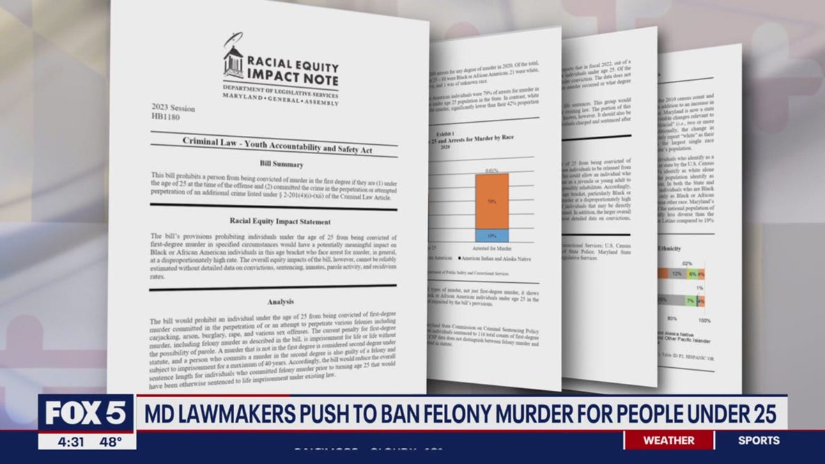 Maryland lawmakers push to ban felony murder for people under 25